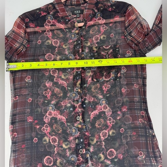 ABS Allen Schwartz Sheer Floral Long Sleeve Button Up Blouse - Picture 5 of 9